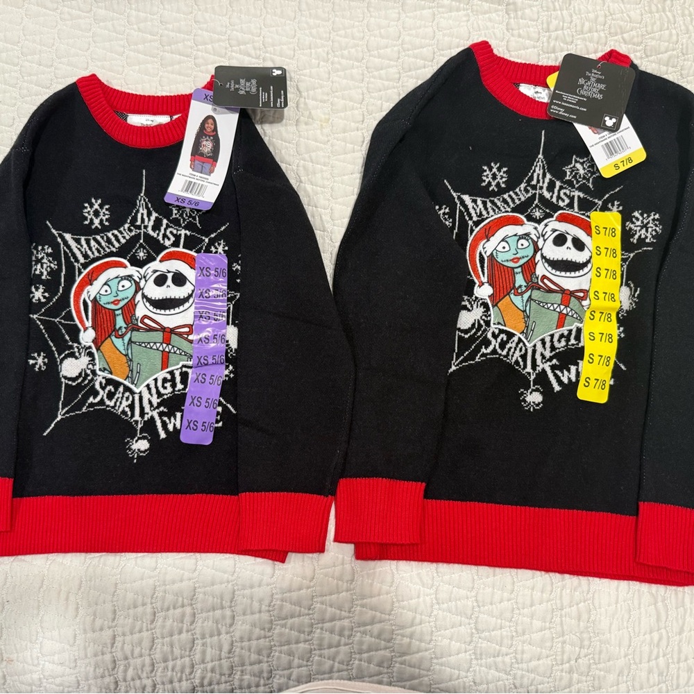 2 Black and Red Nightmare Before Christmas Sweaters. Sizes 5/6 and 7/8.